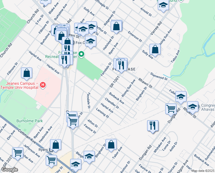 map of restaurants, bars, coffee shops, grocery stores, and more near 7908 Verree Road in Philadelphia