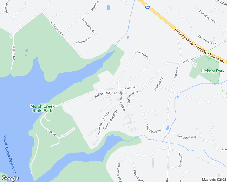 map of restaurants, bars, coffee shops, grocery stores, and more near 402 Harbour Ridge Lane in Downingtown