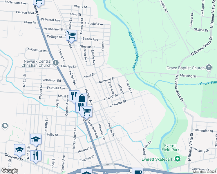 map of restaurants, bars, coffee shops, grocery stores, and more near 429 Park Ave in Newark
