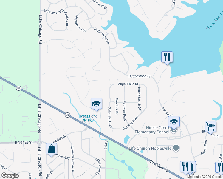 map of restaurants, bars, coffee shops, grocery stores, and more near 19498 Silver Spring Drive in Noblesville