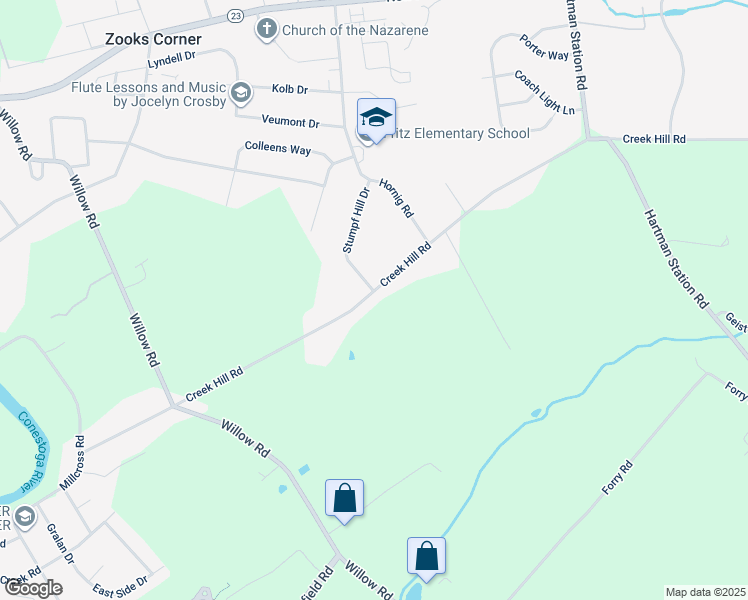 map of restaurants, bars, coffee shops, grocery stores, and more near 2120 Creek Hill Road in Lancaster