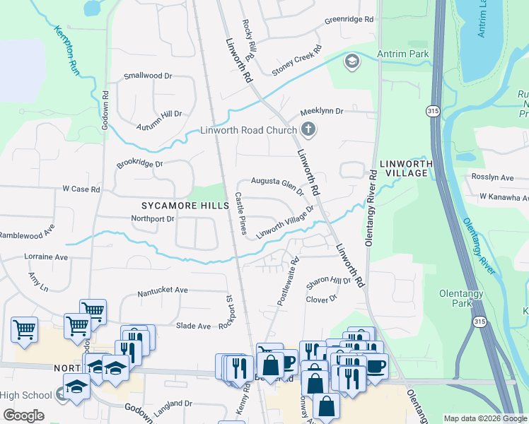 map of restaurants, bars, coffee shops, grocery stores, and more near 978 Bushwood Lane in Columbus