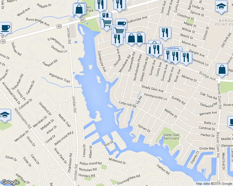 map of restaurants, bars, coffee shops, grocery stores, and more near 1500 Little Hill Road in Point Pleasant