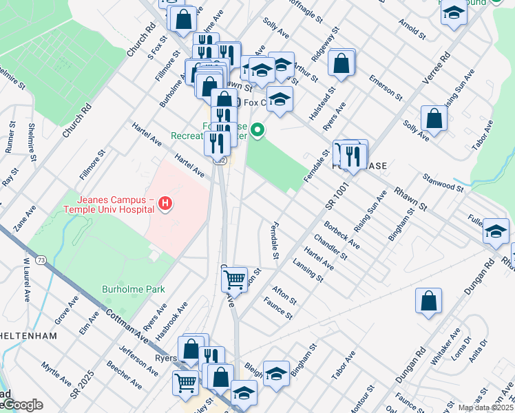 map of restaurants, bars, coffee shops, grocery stores, and more near 709 Hartel Avenue in Philadelphia