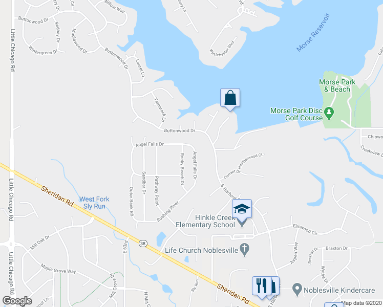 map of restaurants, bars, coffee shops, grocery stores, and more near 6634 Rushing River in Noblesville