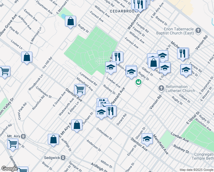 map of restaurants, bars, coffee shops, grocery stores, and more near 1039 East Sydney Street in Philadelphia