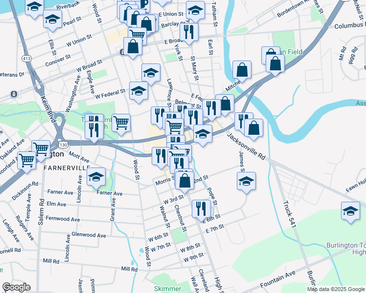 map of restaurants, bars, coffee shops, grocery stores, and more near 100 Peregrine Way in Burlington