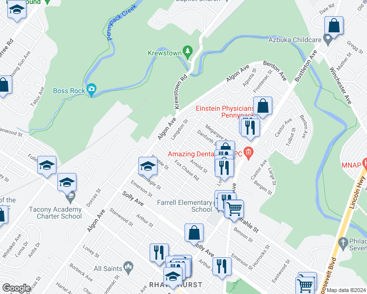 map of restaurants, bars, coffee shops, grocery stores, and more near 1702 Kendrick Street in Philadelphia