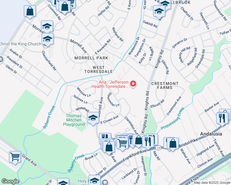 map of restaurants, bars, coffee shops, grocery stores, and more near 3558 Nottingham Lane in Philadelphia