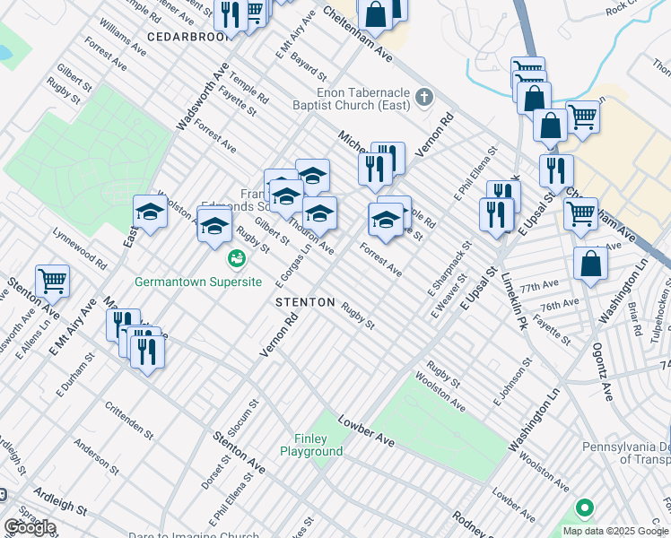 map of restaurants, bars, coffee shops, grocery stores, and more near 7973 Gilbert Street in Philadelphia