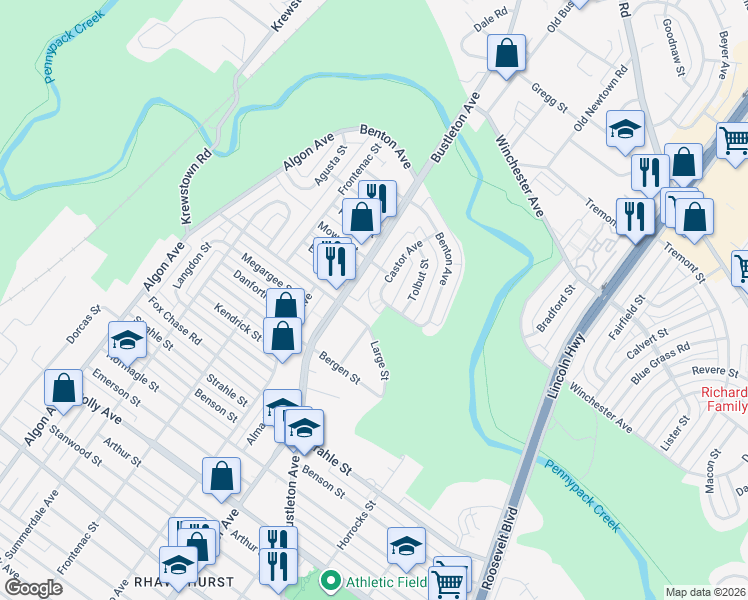 map of restaurants, bars, coffee shops, grocery stores, and more near 1912 Evarts Street in Philadelphia