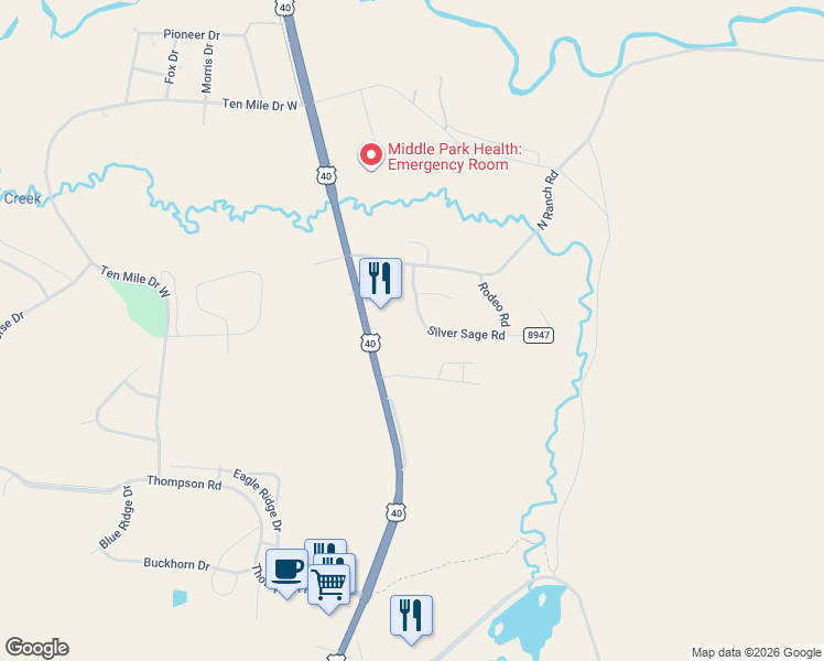 map of restaurants, bars, coffee shops, grocery stores, and more near 111 County Road in Granby