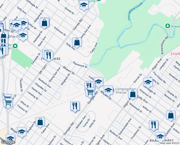 map of restaurants, bars, coffee shops, grocery stores, and more near 1210 Stanwood Street in Philadelphia