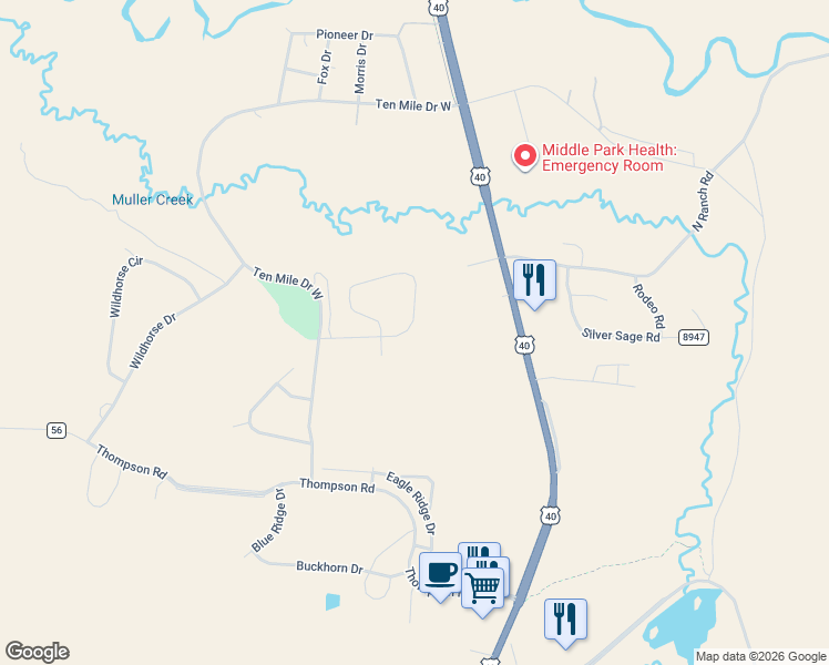 map of restaurants, bars, coffee shops, grocery stores, and more near 728 Saddle Ridge Circle in Granby
