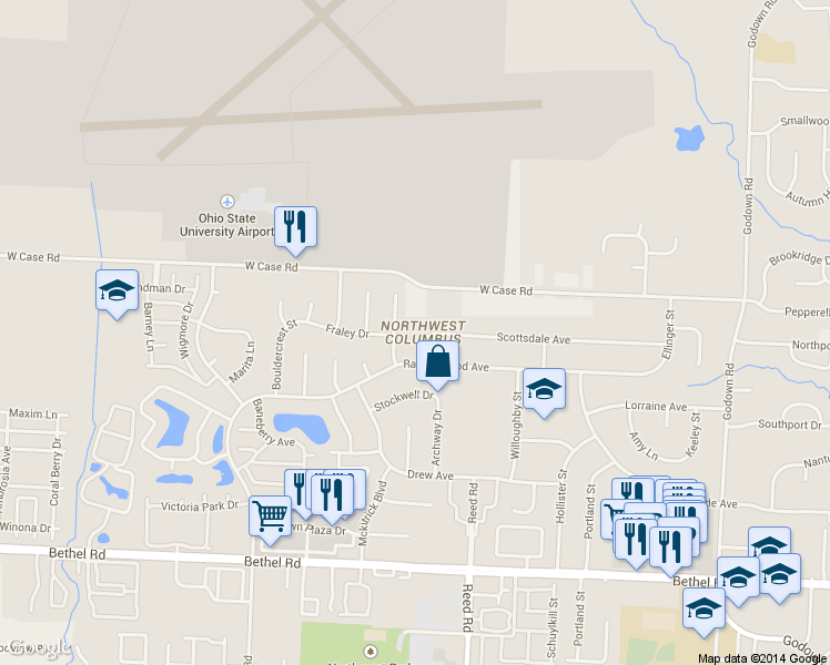 map of restaurants, bars, coffee shops, grocery stores, and more near 1860 Scottsdale Ave in Columbus
