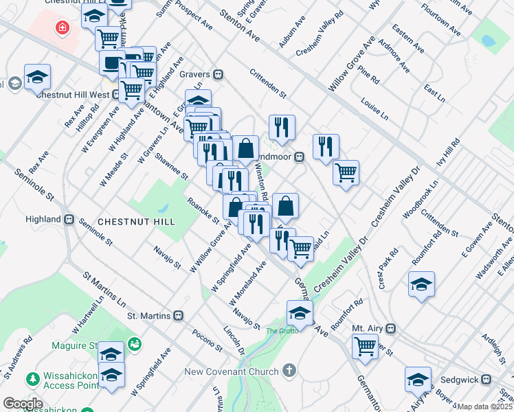 map of restaurants, bars, coffee shops, grocery stores, and more near 33 Benezet Street in Philadelphia