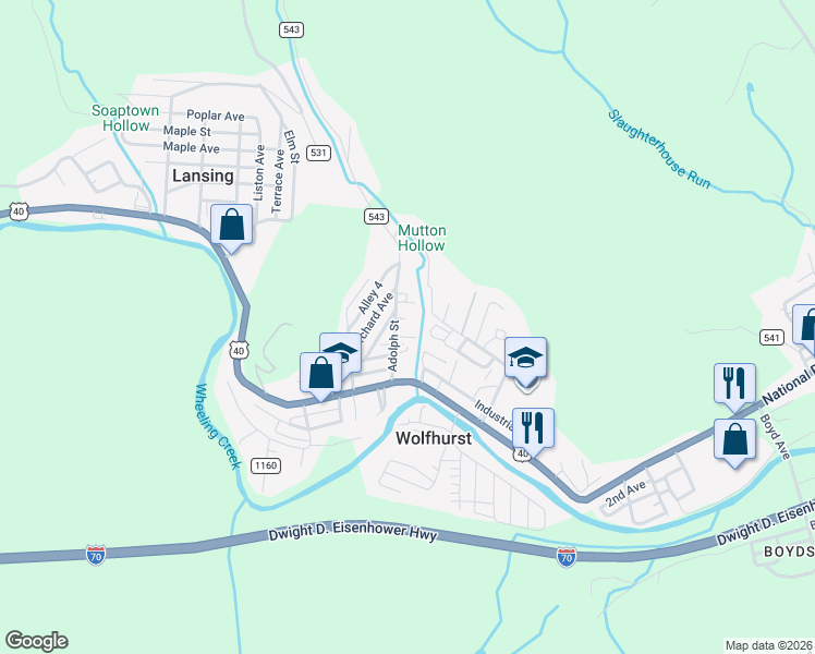 map of restaurants, bars, coffee shops, grocery stores, and more near 68271 Adolph Street in Bridgeport
