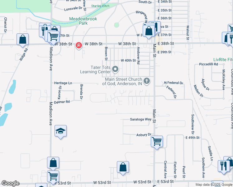 map of restaurants, bars, coffee shops, grocery stores, and more near 213 Saint James Court in Anderson
