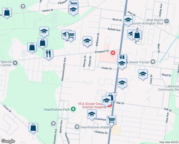 map of restaurants, bars, coffee shops, grocery stores, and more near 108 Summit Court in Lakewood