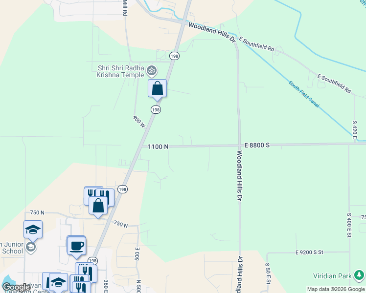 map of restaurants, bars, coffee shops, grocery stores, and more near West 8800 South Street in Spanish Fork