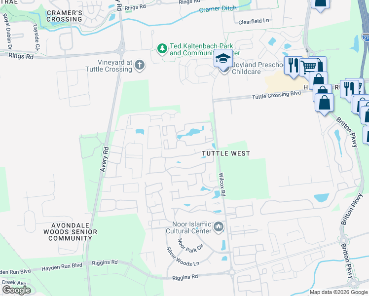 map of restaurants, bars, coffee shops, grocery stores, and more near 5167 Criterion Way in Dublin