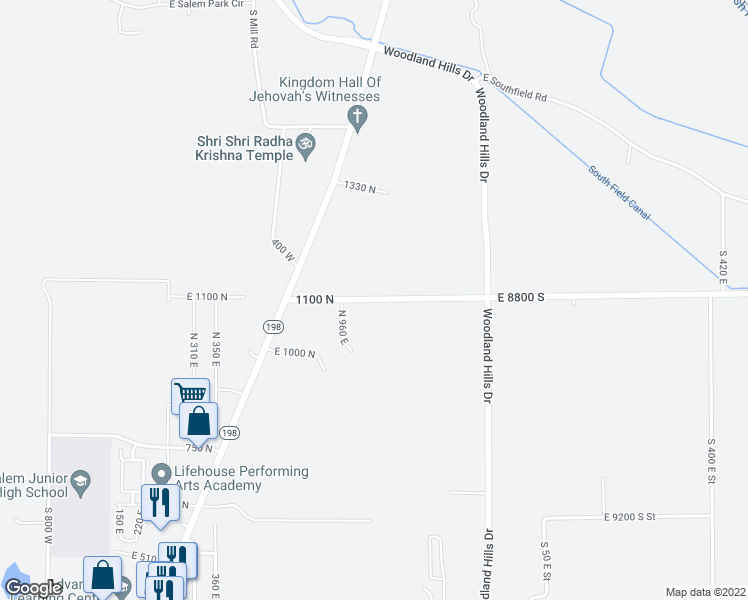 map of restaurants, bars, coffee shops, grocery stores, and more near West 8800 South Street in Spanish Fork