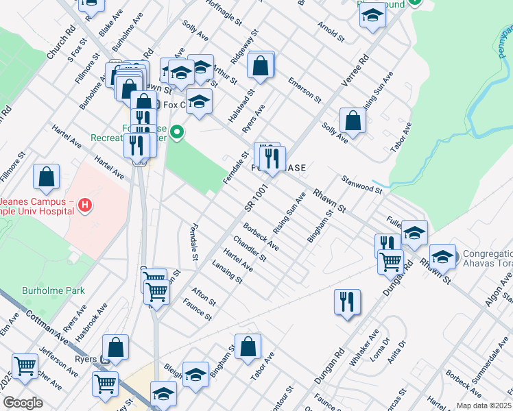 map of restaurants, bars, coffee shops, grocery stores, and more near 7923 Verree Road in Philadelphia