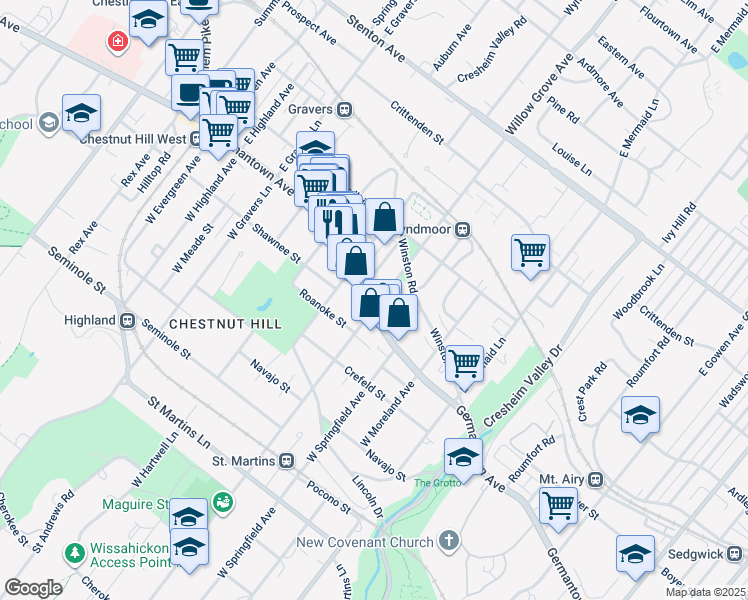 map of restaurants, bars, coffee shops, grocery stores, and more near in Philadelphia