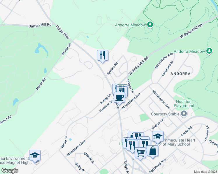 map of restaurants, bars, coffee shops, grocery stores, and more near 9024 Ridge Avenue in Philadelphia