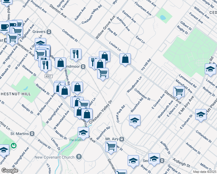 map of restaurants, bars, coffee shops, grocery stores, and more near 216 East Mermaid Lane in Philadelphia