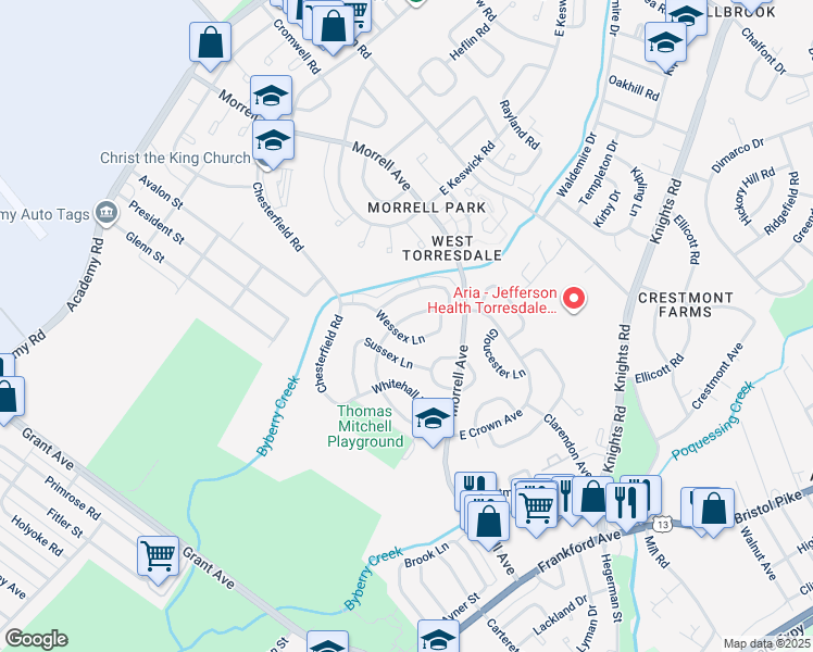 map of restaurants, bars, coffee shops, grocery stores, and more near 3527 West Crown Avenue in Philadelphia