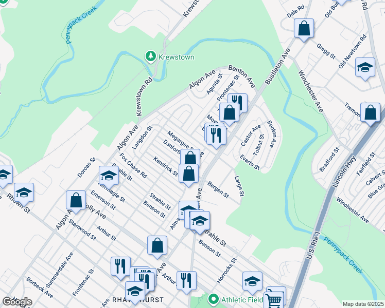 map of restaurants, bars, coffee shops, grocery stores, and more near 1828 Megargee Street in Philadelphia