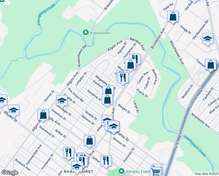 map of restaurants, bars, coffee shops, grocery stores, and more near 1828 Megargee Street in Philadelphia