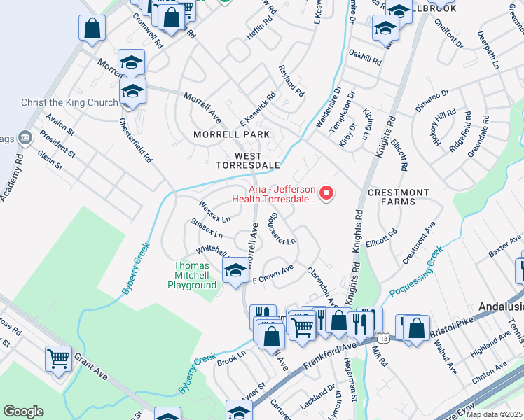 map of restaurants, bars, coffee shops, grocery stores, and more near 3511 Morrell Avenue in Philadelphia