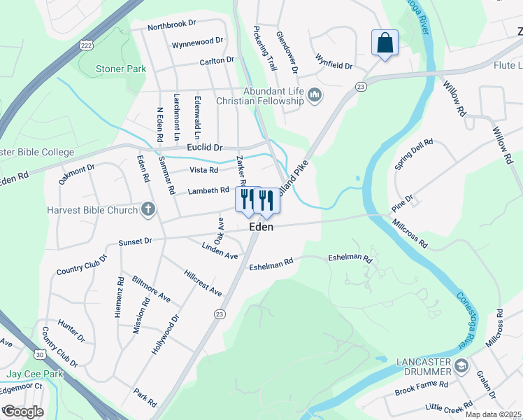 map of restaurants, bars, coffee shops, grocery stores, and more near 1727 New Holland Pike in Lancaster