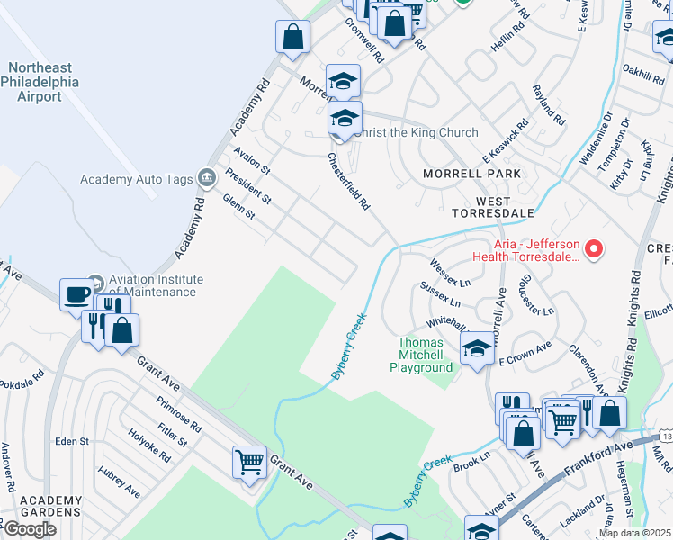 map of restaurants, bars, coffee shops, grocery stores, and more near 3761 Glenn Street in Philadelphia