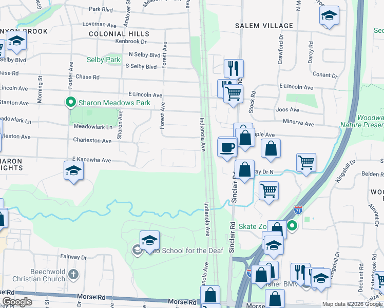 map of restaurants, bars, coffee shops, grocery stores, and more near 5195 Hickory Grove in Columbus