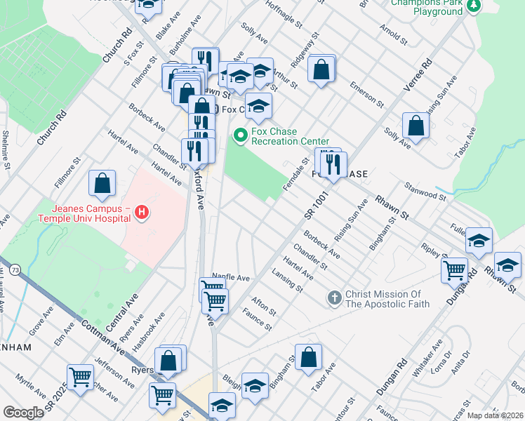 map of restaurants, bars, coffee shops, grocery stores, and more near 737 Chandler Street in Philadelphia