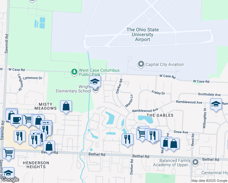 map of restaurants, bars, coffee shops, grocery stores, and more near 5604 Wigmore Drive in Columbus