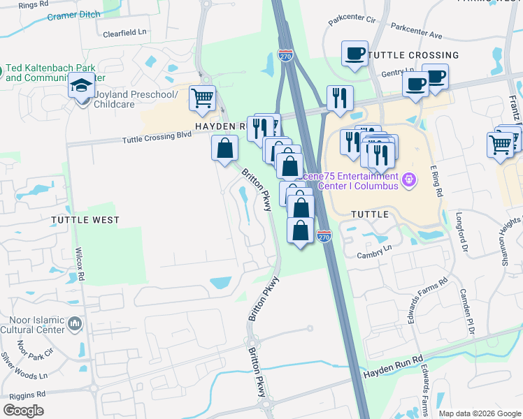 map of restaurants, bars, coffee shops, grocery stores, and more near in Columbus