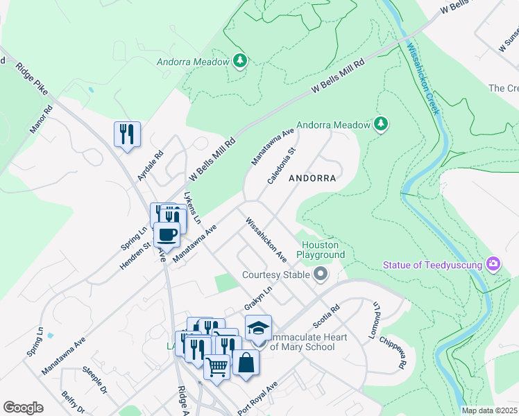 map of restaurants, bars, coffee shops, grocery stores, and more near 913 Sequoia Road in Philadelphia
