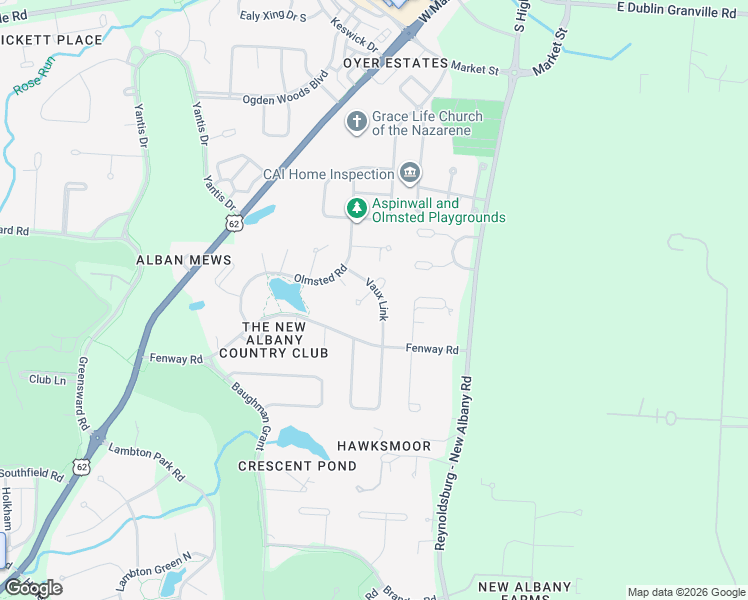 map of restaurants, bars, coffee shops, grocery stores, and more near 4267 Vaux Link in New Albany