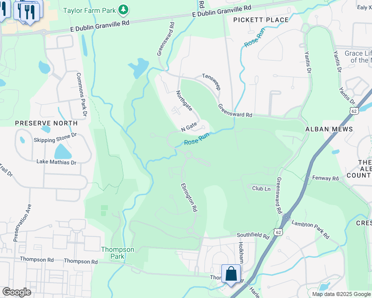 map of restaurants, bars, coffee shops, grocery stores, and more near 7 Highgrove in New Albany