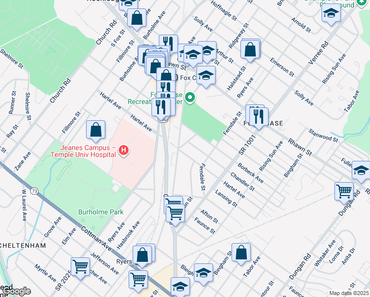 map of restaurants, bars, coffee shops, grocery stores, and more near 701 1/2 Hartel Avenue in Philadelphia