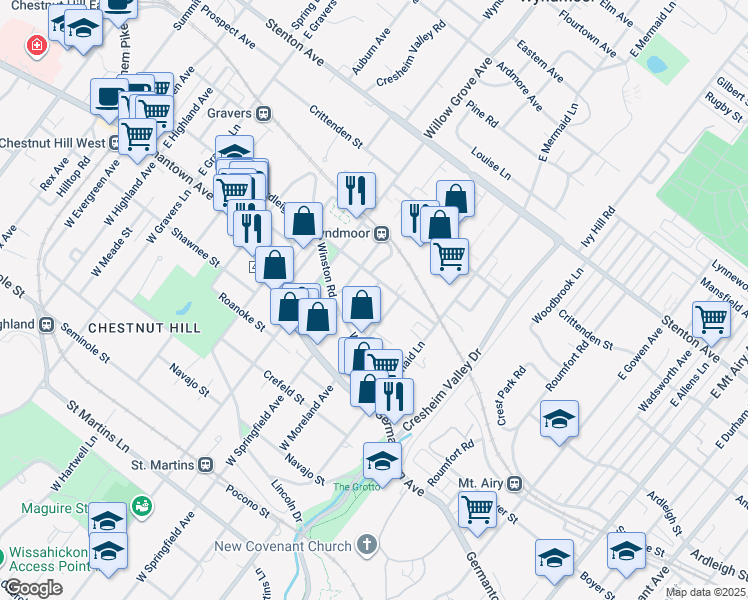 map of restaurants, bars, coffee shops, grocery stores, and more near 7837 Devon Street in Philadelphia