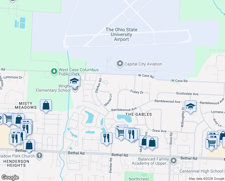 map of restaurants, bars, coffee shops, grocery stores, and more near 5624 Marita Lane in Columbus