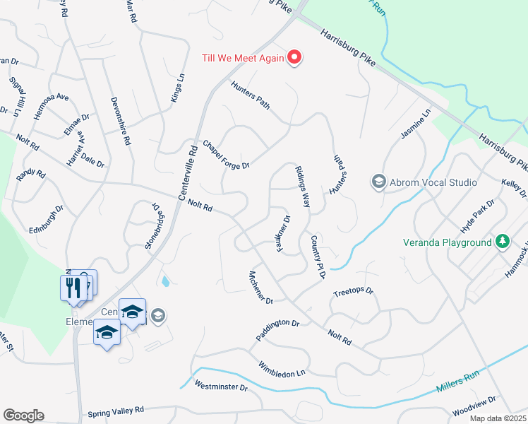 map of restaurants, bars, coffee shops, grocery stores, and more near 109 Ridings Way in Lancaster