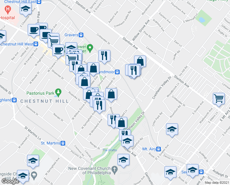 map of restaurants, bars, coffee shops, grocery stores, and more near 7837 Devon Street in Philadelphia