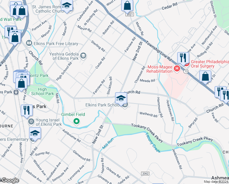 map of restaurants, bars, coffee shops, grocery stores, and more near 8208 New 2nd Street in Elkins Park