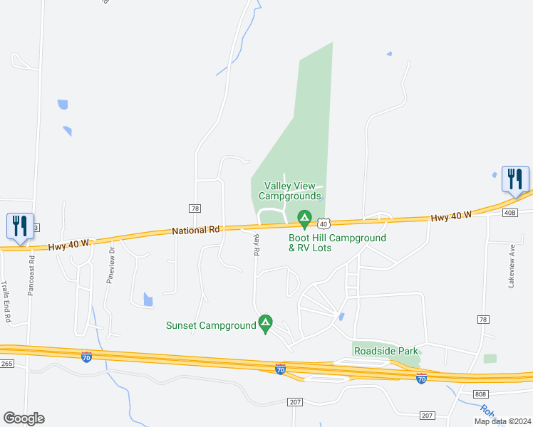 map of restaurants, bars, coffee shops, grocery stores, and more near 43261 National Road in Belmont